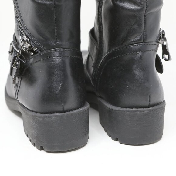 Mossimo Supply Co. Black Vegan Faux Leather Moto Biker Boots  Knee High Zippers - Picture 13 of 15